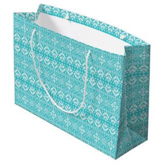 Blue and White Christmas Fair Isle Pattern Large Gift Bag
