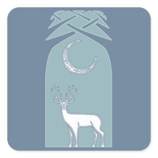 Blue And White Deer In The Forest Celtic Art Square Sticker