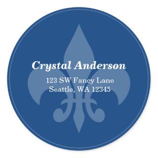 Blue and White Fleur-De-Lis Custom Address Label