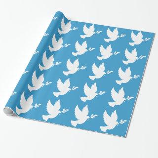Blue and White Flying Peace Dove Olive Branch