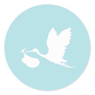 Blue and White Flying Stork Classic Round Sticker