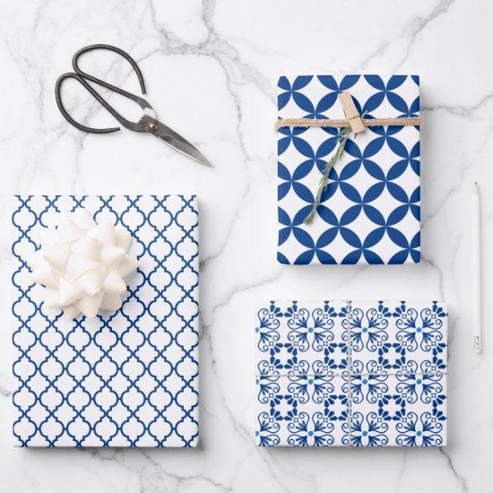 Blue and White Geometric Pattern   Sheets
