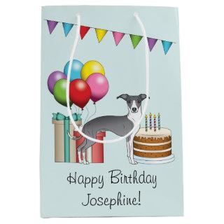 Blue And White Italian Greyhound Colorful Birthday Medium Gift Bag