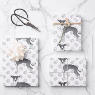 Blue And White Italian Greyhound Dogs With Paws  Sheets