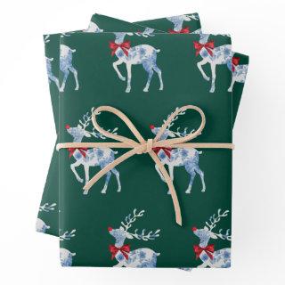 Blue and White Reindeer Holiday Wrapping Sheets