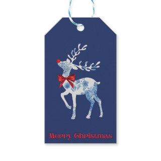 Blue and White Rudolph Gift Tag