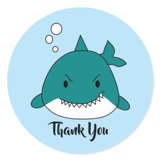 Blue And White Shark Thank You Classic Round Sticker
