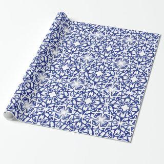 Blue and White Watercolor Spanish Tile Pattern