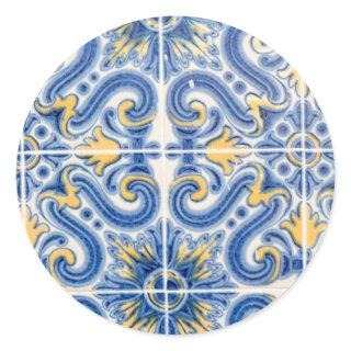 Blue and yellow tile, Portugal Classic Round Sticker