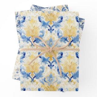 BLUE AND YELLOW WATERCOLOR DAMASK GIFT  SHEETS