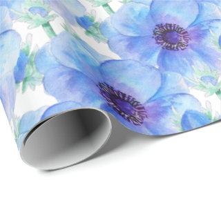 Blue anemone botanical watercolor art wrap