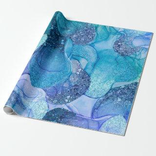 Blue aqua sparkly marbling design