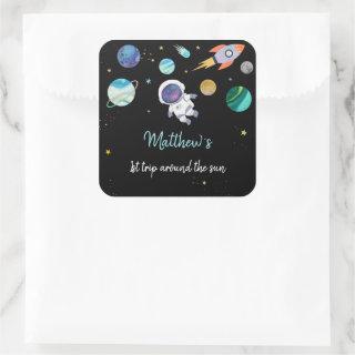 Blue Astronaut Outer Space First Birthday Square Sticker
