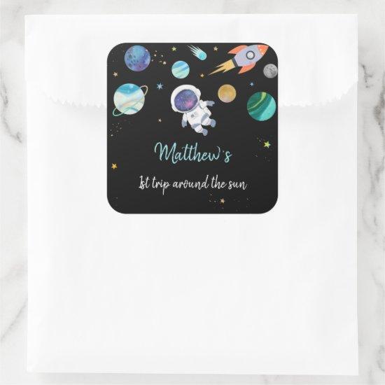 Blue Astronaut Outer Space First Birthday Square Sticker