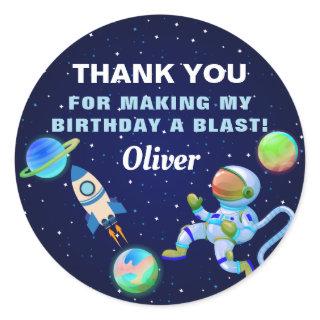 Blue Astronaut Outer Space Rocket Ship Birthday Classic Round Sticker