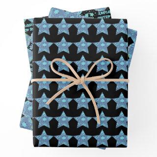 Blue Baby Alien Stars and Planets Patterns  Sheets