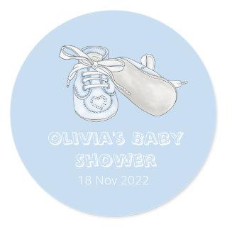 Blue Baby Bootie Watercolor Baby Shower Classic Ro Classic Round Sticker