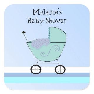 Blue Baby Buggy Baby Shower Sticker