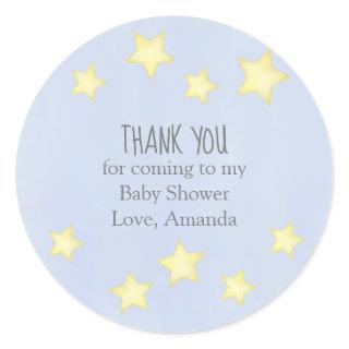 Blue Baby Shower Thank You Yellow Stars Simple Classic Round Sticker