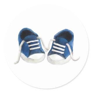 Blue Baby Sneakers Sticker, Baby Shower Gift Tag