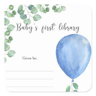 Blue balloon greenery  - Baby's first library Square Sticker