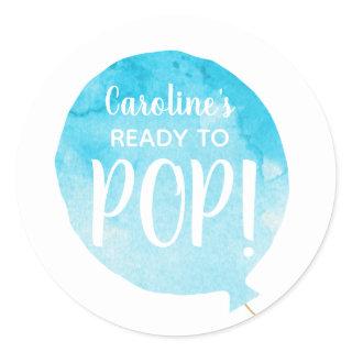 Blue Balloon Ready to Pop Baby Boy Shower Classic Round Sticker
