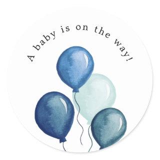 Blue Balloons Baby Shower Round Sticker