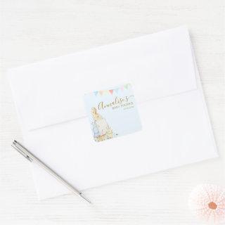 Blue Beatrix Potter Peter the Rabbit Baby Shower Square Sticker