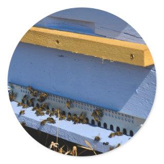 Blue beehive classic round sticker