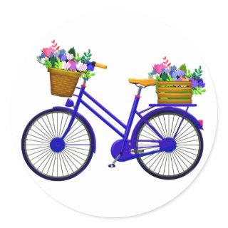 Blue Bicycle With Basket Of Flowers - Sticker