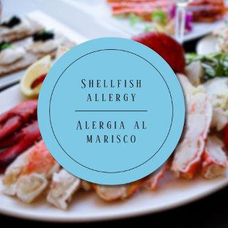 Blue Bilingual Shellfish Allergy Alert Spanish Classic Round Sticker