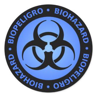 Blue Biohazard Warning Classic Round Sticker