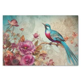 Blue Bird Colorful Floral Background Decoupage  Tissue Paper