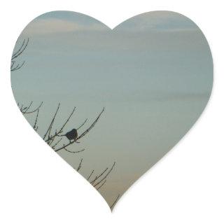 Blue Bird silhouette Powder Blue Sky Heart Sticker
