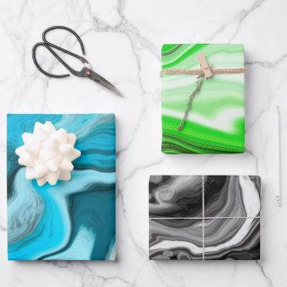 Blue, Black and Green Marble Fluid Art    Sheets