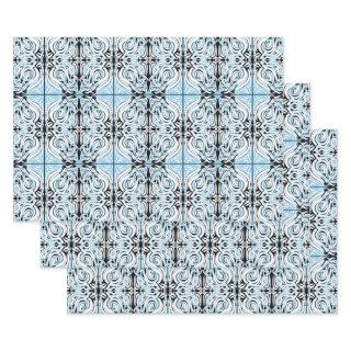 Blue Black White Curly Abstract Repeat Pattern   Sheets