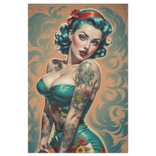 Blue Bombshell – Retro Pin-Up Girl Decoupage  Tissue Paper