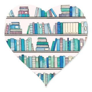 Blue Bookshelf Heart Stickers