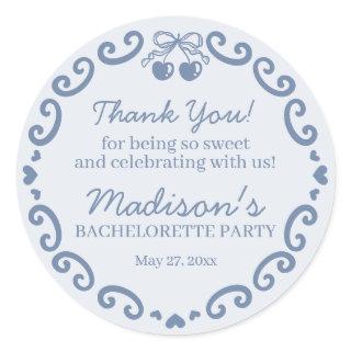 Blue Bow Retro Heart Coquette Cake Bachelorette Classic Round Sticker