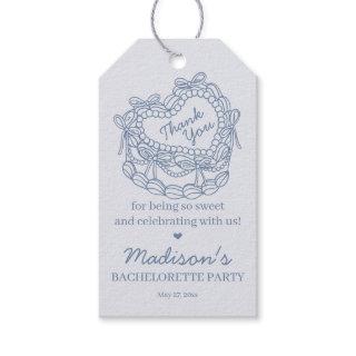 Blue Bow Retro Heart Coquette Cake Bachelorette Gift Tags