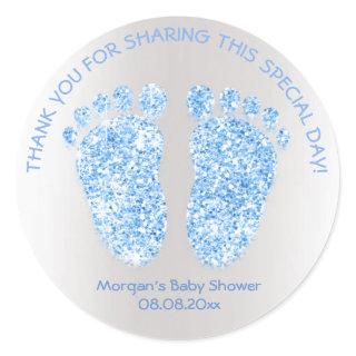Blue Boy Glitter Feet Baby Shower Favor Thank Classic Round Sticker