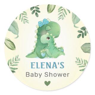Blue Boy Wild Dinosaur Dino Baby Shower Sprinkle Classic Round Sticker
