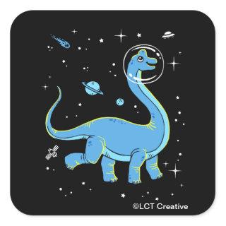 Blue Brachiosaurus Dinos In Space Square Sticker
