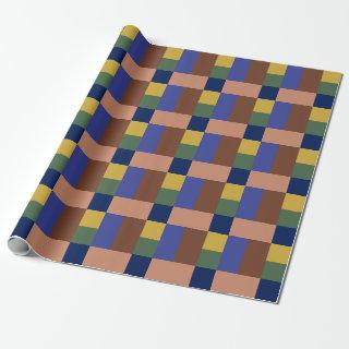 Blue Brown Tan Green Yellow Color Block Print