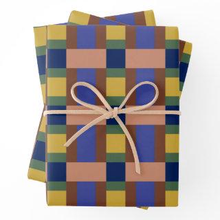 Blue Brown Tan Green Yellow Color Block Print  Sheets