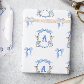 Blue Bunny Rabbit Gingham Monogram Crest
