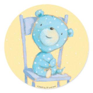Blue Calico Bear Smiling on Chair Classic Round Sticker