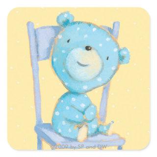 Blue Calico Bear Smiling on Chair Square Sticker