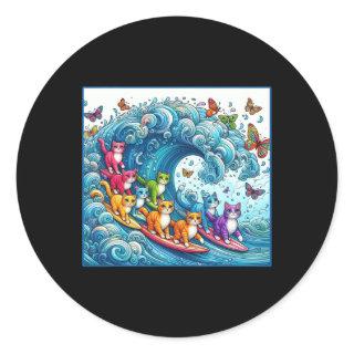 Blue Cats Wave For Kamala Funny Cat Lady  Classic Round Sticker
