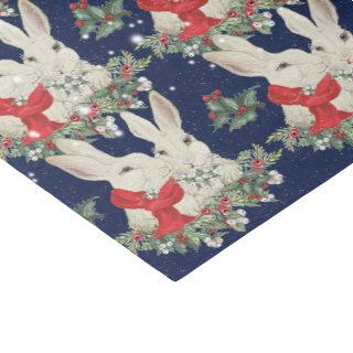 Blue Christmas Bunny Rabbits Snow Winter Whimsica  Tissue Paper